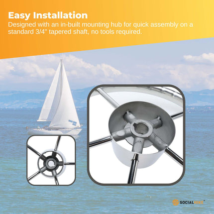 13.5" Boat Stainless Steel Steering Wheel - 5 Spoke with Knob For 3/4" Shaft.