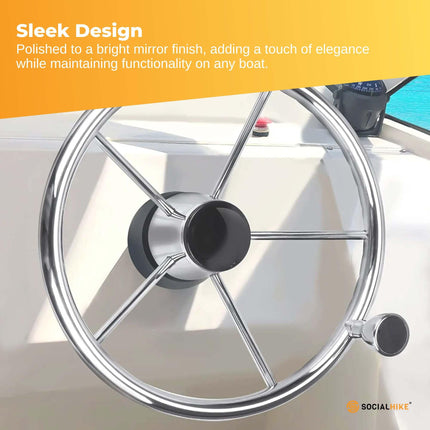 13.5" Boat Stainless Steel Steering Wheel - 5 Spoke with Knob For 3/4" Shaft.