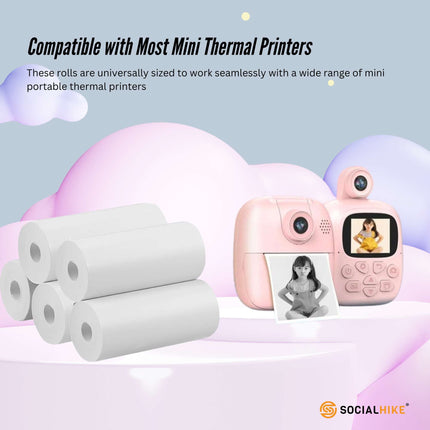 Social Hike 5 Pack Thermal Paper Camera Rolls - Instant Print Printer Refill.