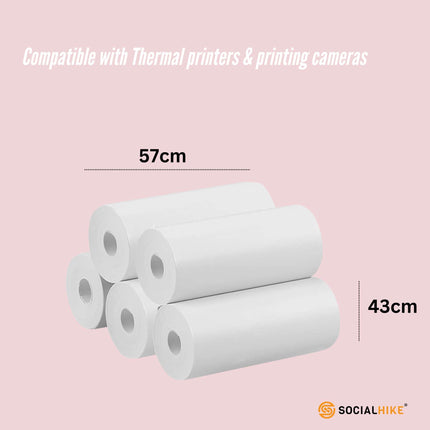 Social Hike 5 Pack Thermal Paper Camera Rolls - Instant Print Printer Refill.