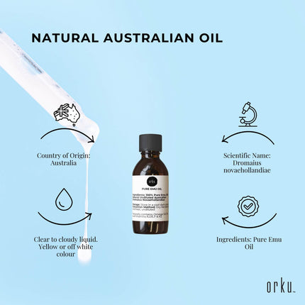 Orku 10ml Pure Emu Oil - Natural Undiluted Australian Dromaius Novaehollandiae.