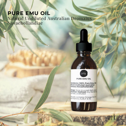 Orku 25ml Pure Emu Oil with Dropper - Undiluted Natural Dromaius Novaehollandiae.