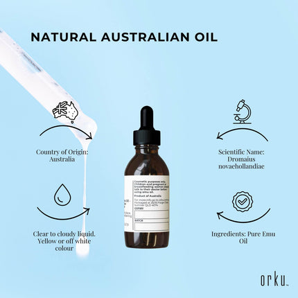 Orku 25ml Pure Emu Oil with Dropper - Undiluted Natural Dromaius Novaehollandiae.