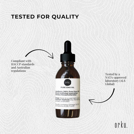 Orku 25ml Pure Emu Oil with Dropper - Undiluted Natural Dromaius Novaehollandiae.