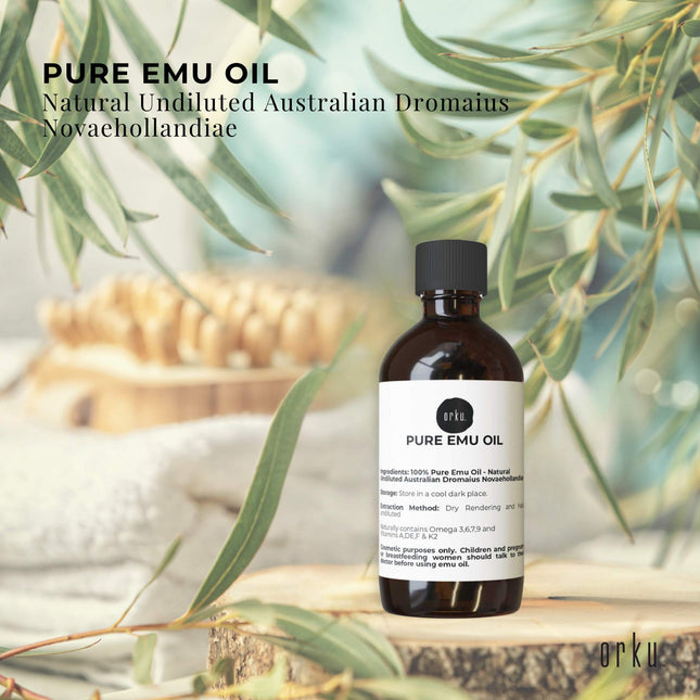 Orku 100ml Pure Emu Oil - Natural Undiluted Australian Dromaius Novaehollandiae.