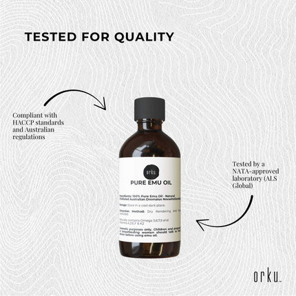 Orku 100ml Pure Emu Oil - Natural Undiluted Australian Dromaius Novaehollandiae.