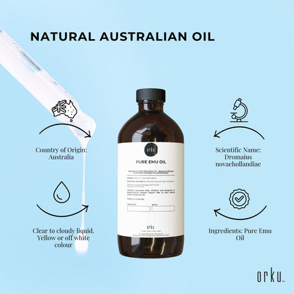 Orku 100ml Pure Emu Oil - Natural Undiluted Australian Dromaius Novaehollandiae.