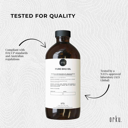 Orku 100ml Pure Emu Oil - Natural Undiluted Australian Dromaius Novaehollandiae.