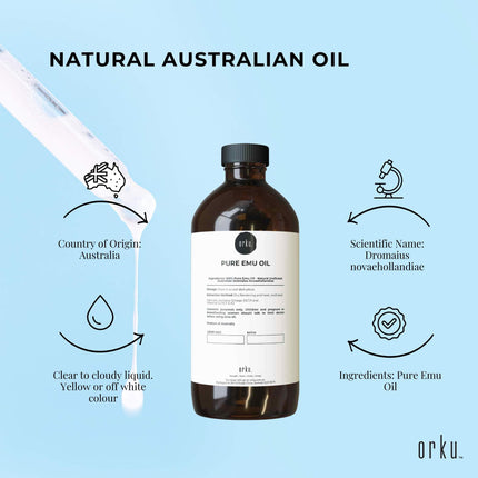 Orku 100ml Pure Emu Oil - Natural Undiluted Australian Dromaius Novaehollandiae.