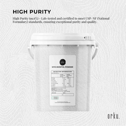 Orku 800g Myo Inositol Powder Tub - USP Grade High Purity Unflavoured.