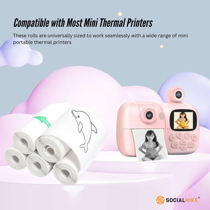Social Hike 5 Pack Thermal Paper Camera Rolls - Instant Print Printer Refill.