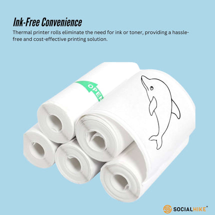 Social Hike 5 Pack Thermal Paper Camera Rolls - Instant Print Printer Refill.