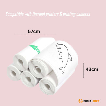Social Hike 5 Pack Thermal Paper Camera Rolls - Instant Print Printer Refill.