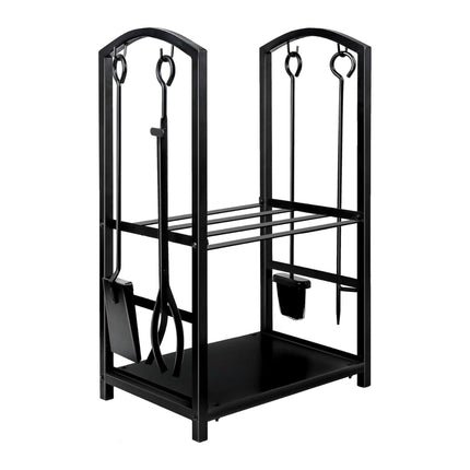 Social Hike Firewood Rack Stand and Fireplace Tool Set for Log Holder Storage.