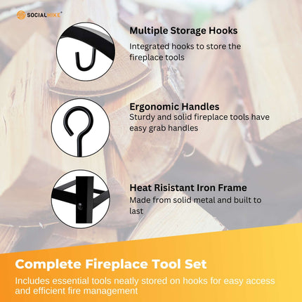Social Hike Firewood Rack Stand and Fireplace Tool Set for Log Holder Storage.