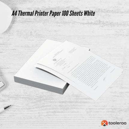 Tooleroo 100x Sheets A4 Thermal Printer Paper White - BPA Free.