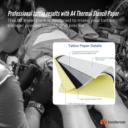 Tooleroo 50x Sheets A4 Tattoo Thermal Paper - for Professional Stencil Transfer.