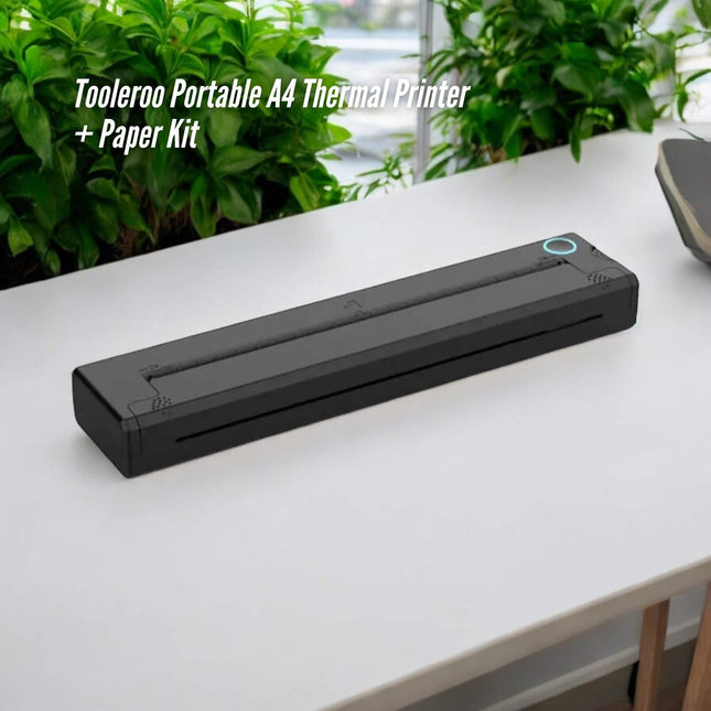 Tooleroo Portable A4 Thermal Printer Black + Paper Kit - Wireless and Inkless.