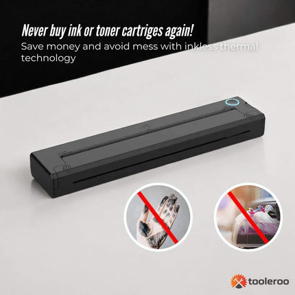 Tooleroo Portable A4 Thermal Printer Black + Paper Kit - Wireless and Inkless.