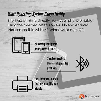 Tooleroo Portable A4 Thermal Printer Black + Paper Kit - Wireless and Inkless.