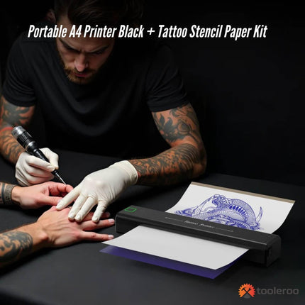 Tooleroo Portable A4 Thermal Printer Black + Tattoo Stencil Paper - Wireless.