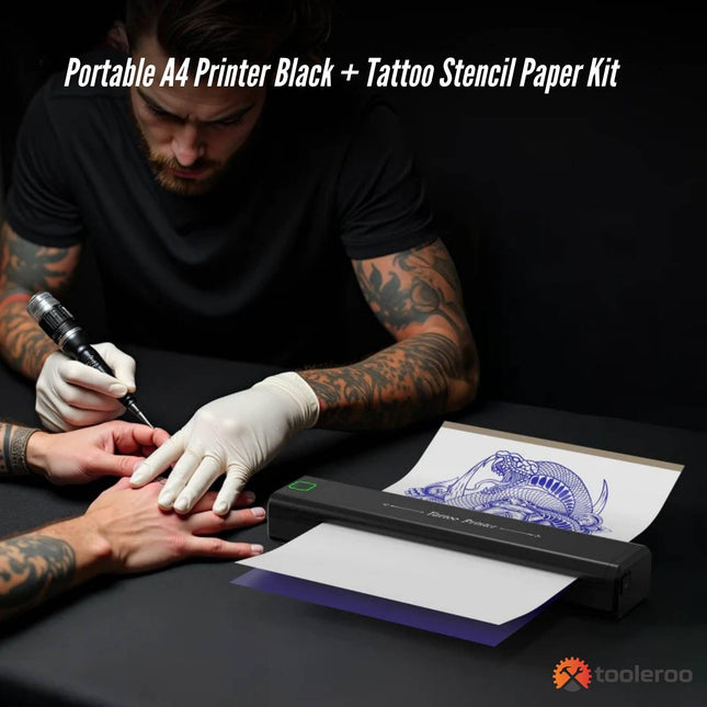 Tooleroo Portable A4 Thermal Printer Black + Tattoo Stencil Paper - Wireless.