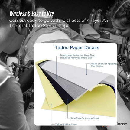 Tooleroo Portable A4 Thermal Printer Black + Tattoo Stencil Paper - Wireless.