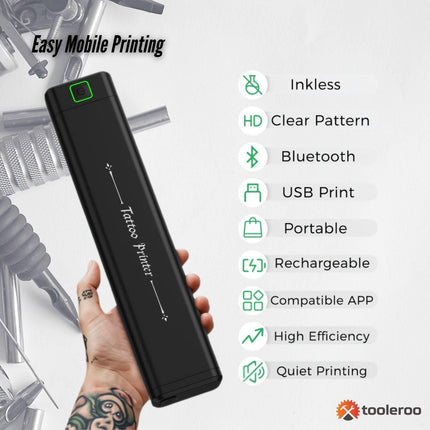 Tooleroo Portable A4 Thermal Printer Black + Tattoo Stencil Paper - Wireless.