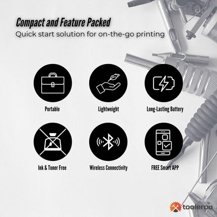Tooleroo Portable A4 Thermal Printer Black + Tattoo Stencil Paper - Wireless.