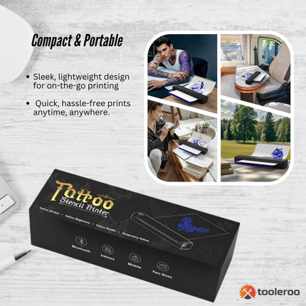 Tooleroo Portable A4 Thermal Printer Black + Tattoo Stencil Paper - Wireless.