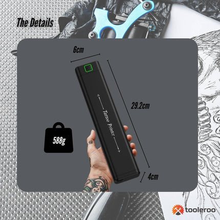 Tooleroo Portable A4 Thermal Printer Black + Tattoo Stencil Paper - Wireless.