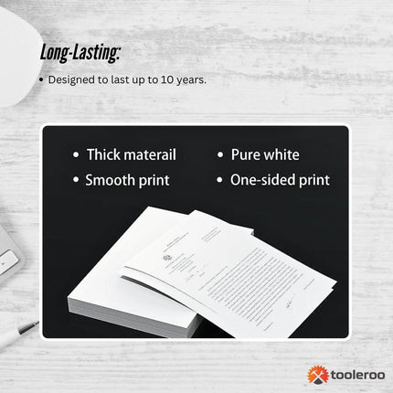 Tooleroo 20x 100 Sheet Pack A4 Thermal Printer Paper White - BPA Free Bulk.