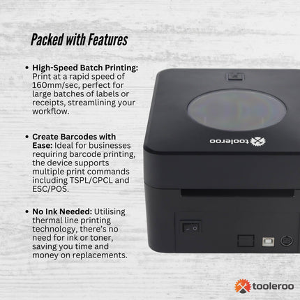 Tooleroo Bluetooth Thermal Label Printer - USB POS Receipt Shipping Printing.