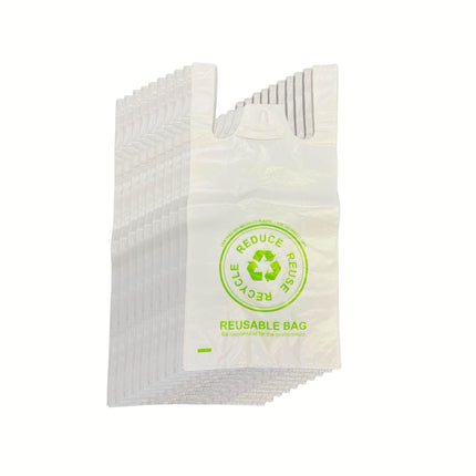100x Medium Reusable Plastic Singlet Shopping Bags - 80% Recycled 38UM Compliant.