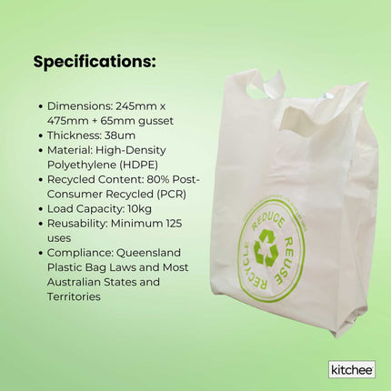 100x Medium Reusable Plastic Singlet Shopping Bags - 80% Recycled 38UM Compliant.
