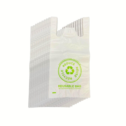 1000x Medium Reusable Plastic Singlet Shopping Bags 80% Recycled 38UM Compliant.