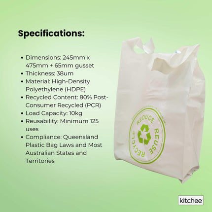 1000x Medium Reusable Plastic Singlet Shopping Bags 80% Recycled 38UM Compliant.