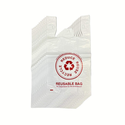 500x Large Reusable Plastic Singlet Shopping Bags - 80% Recycled 38UM Compliant.
