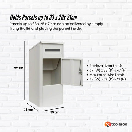 Parcel Delivery Drop Box Mailbox - Secure Home Package Locker 38x38x90cm White.
