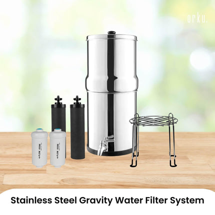 Orku 8.5L Gravity Benchtop Water Filter - Stainless Steel Fluoride Removal.