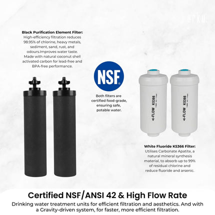 Orku 8.5L Gravity Benchtop Water Filter - Stainless Steel Fluoride Removal.