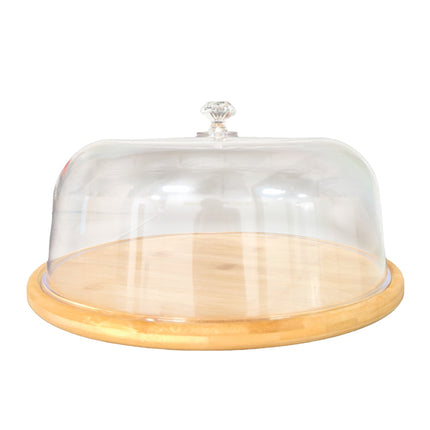 Kitchee 30cm Bamboo Cake Stand + Dome Acrylic Cover - Dessert Display Plate.