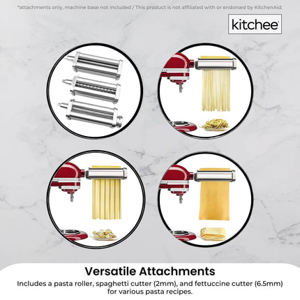 Kitchee Pasta Noodle Maker Roller Cutter Attachments - Compatible with KitchenAid Mixer.