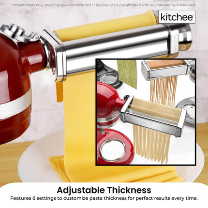 Kitchee Pasta Noodle Maker Roller Cutter Attachments - Compatible with KitchenAid Mixer.