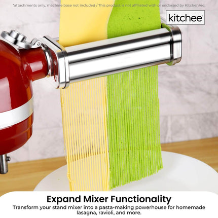 Kitchee Pasta Noodle Maker Roller Cutter Attachments - Compatible with KitchenAid Mixer.