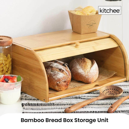 Kitchee 40cm Bamboo Bread Box - Storage Bin Keeper Kitchen Counter Container.