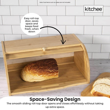 Kitchee 40cm Bamboo Bread Box - Storage Bin Keeper Kitchen Counter Container.