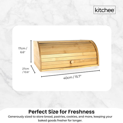 Kitchee 40cm Bamboo Bread Box - Storage Bin Keeper Kitchen Counter Container.