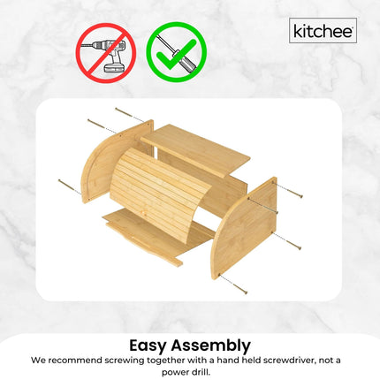 Kitchee 40cm Bamboo Bread Box - Storage Bin Keeper Kitchen Counter Container.