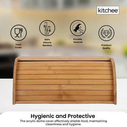 Kitchee 40cm Bamboo Bread Box - Storage Bin Keeper Kitchen Counter Container.